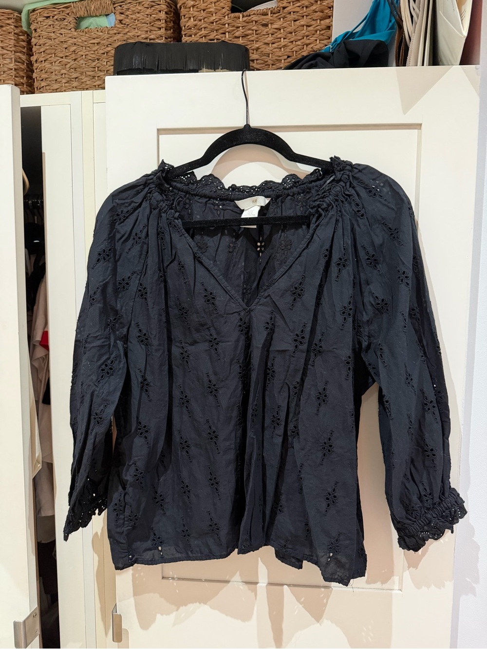 H&M Black Eyelet Peasant Blouse
